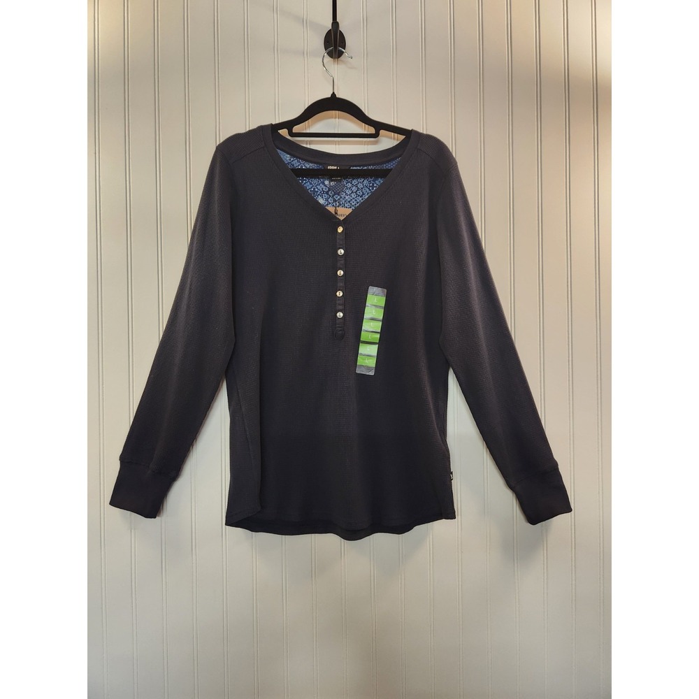 NEW Eddie Bauer Women's Navy Knit 1/2 Button Henley Top Size L Thermal Cozy Soft
